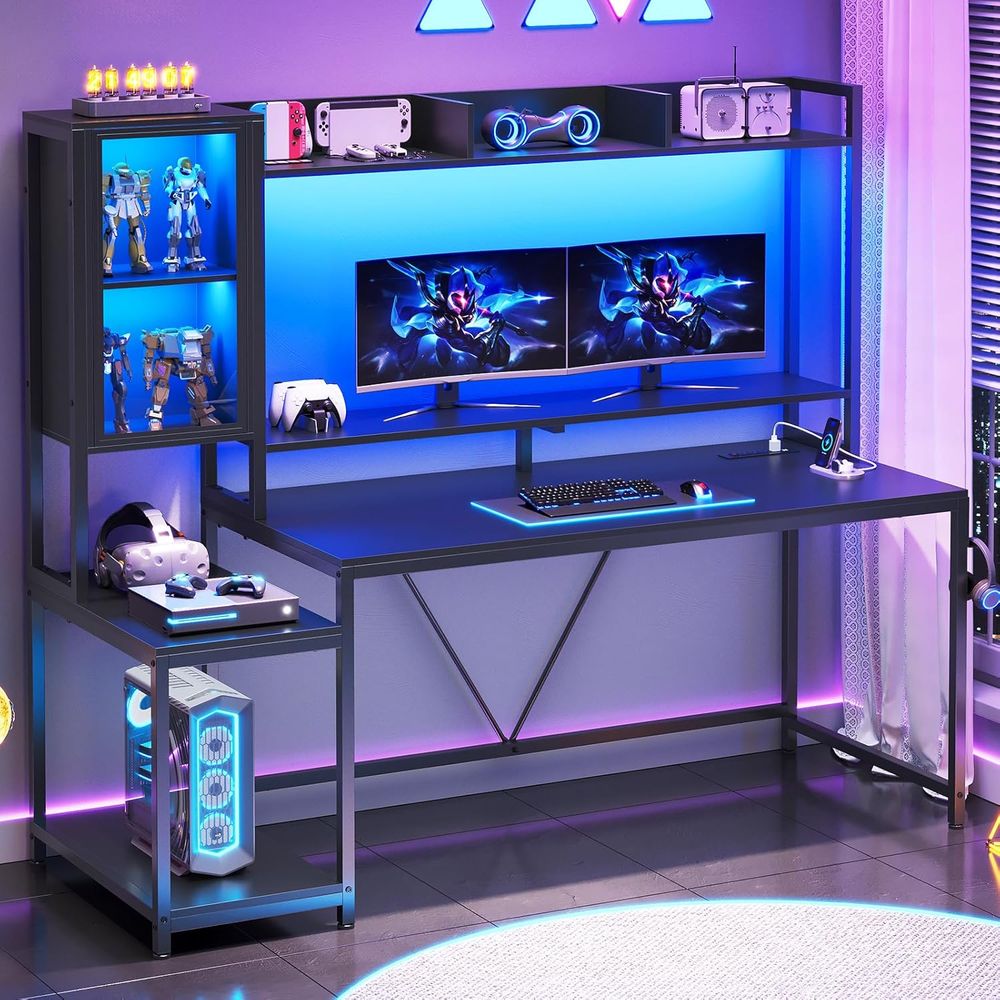 60'' Gaming Desk with Storage, - Monitor Stand ulasan dan harga