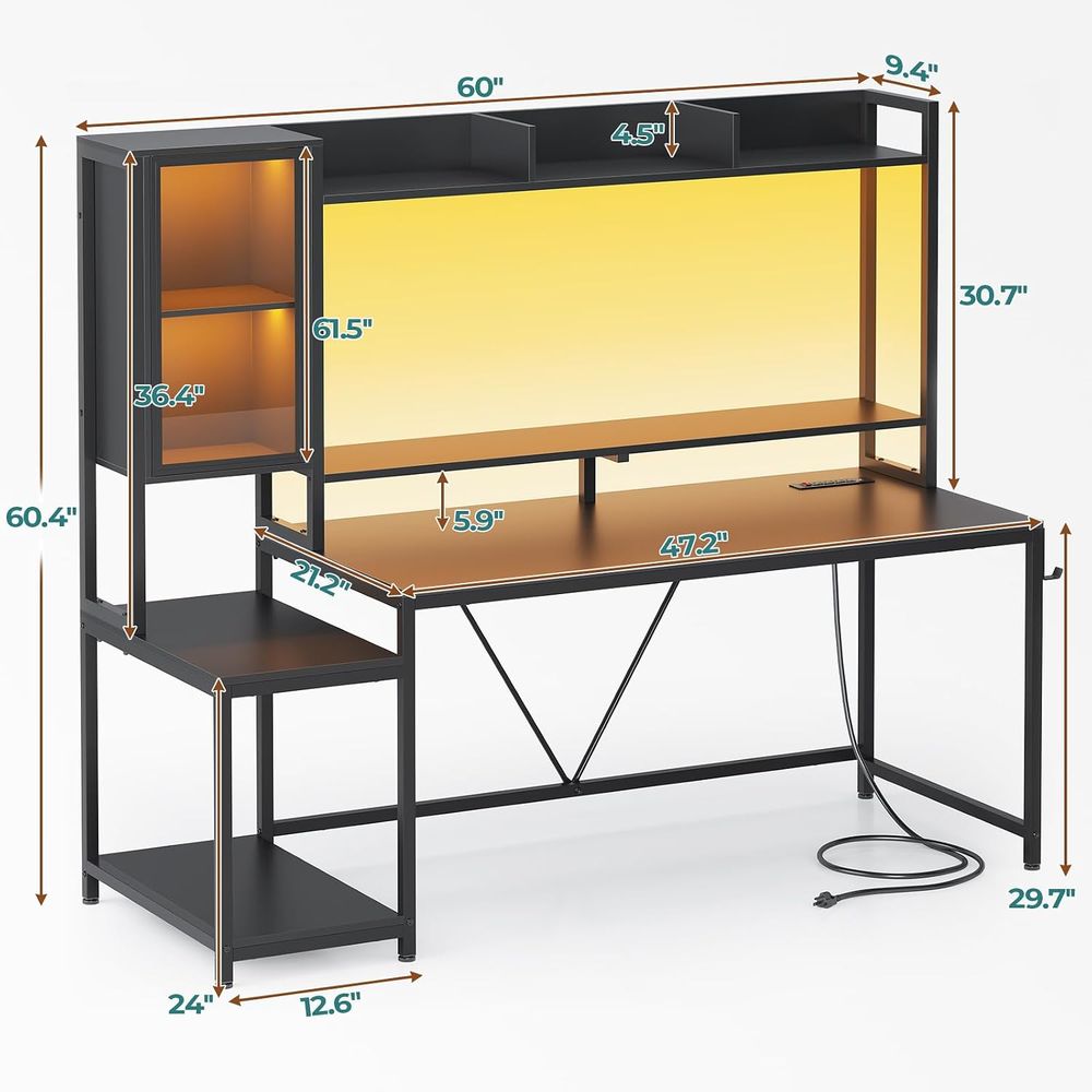 60'' Gaming Desk with Storage, - Monitor Stand ulasan dan harga