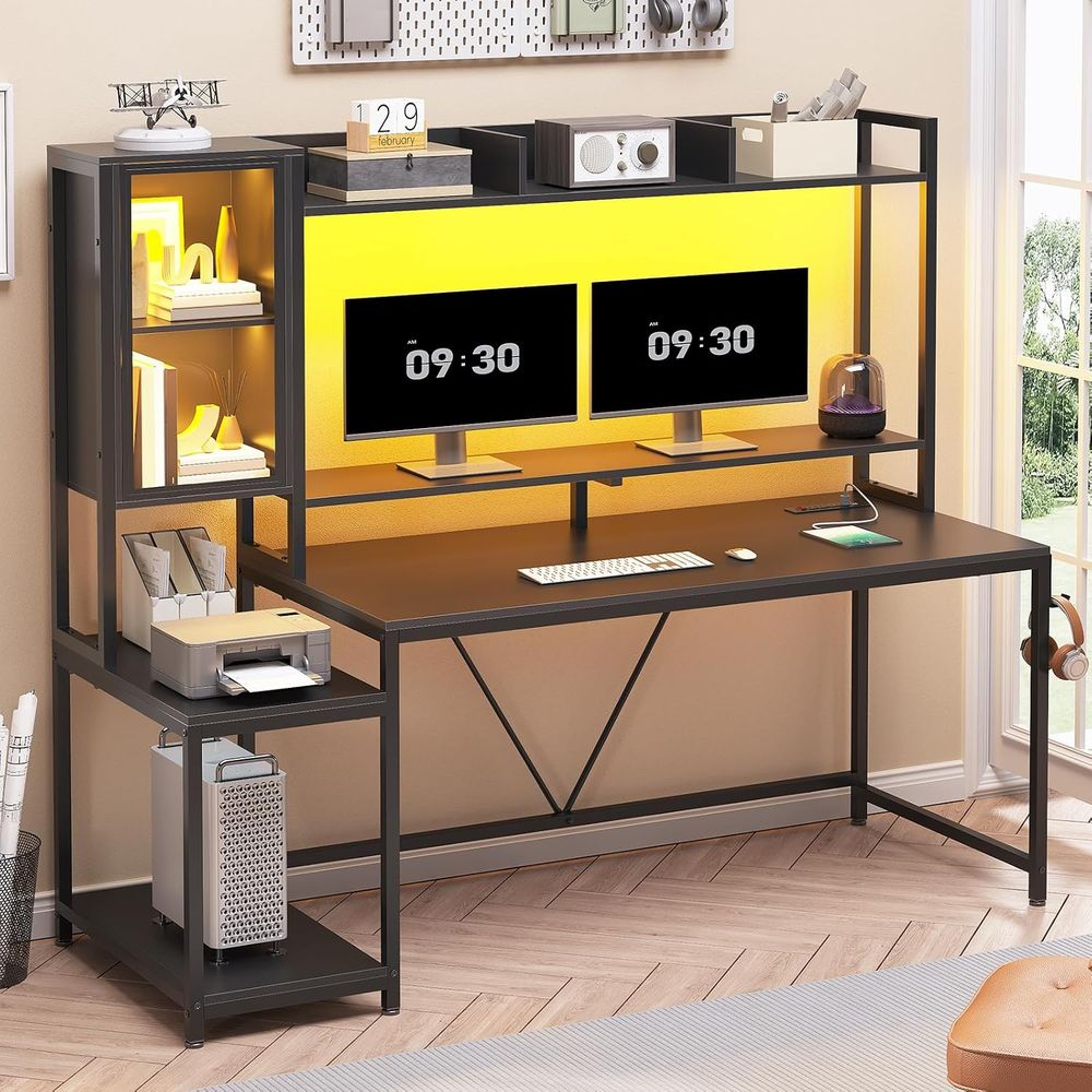 60'' Gaming Desk with Storage, - Monitor Stand ulasan dan harga