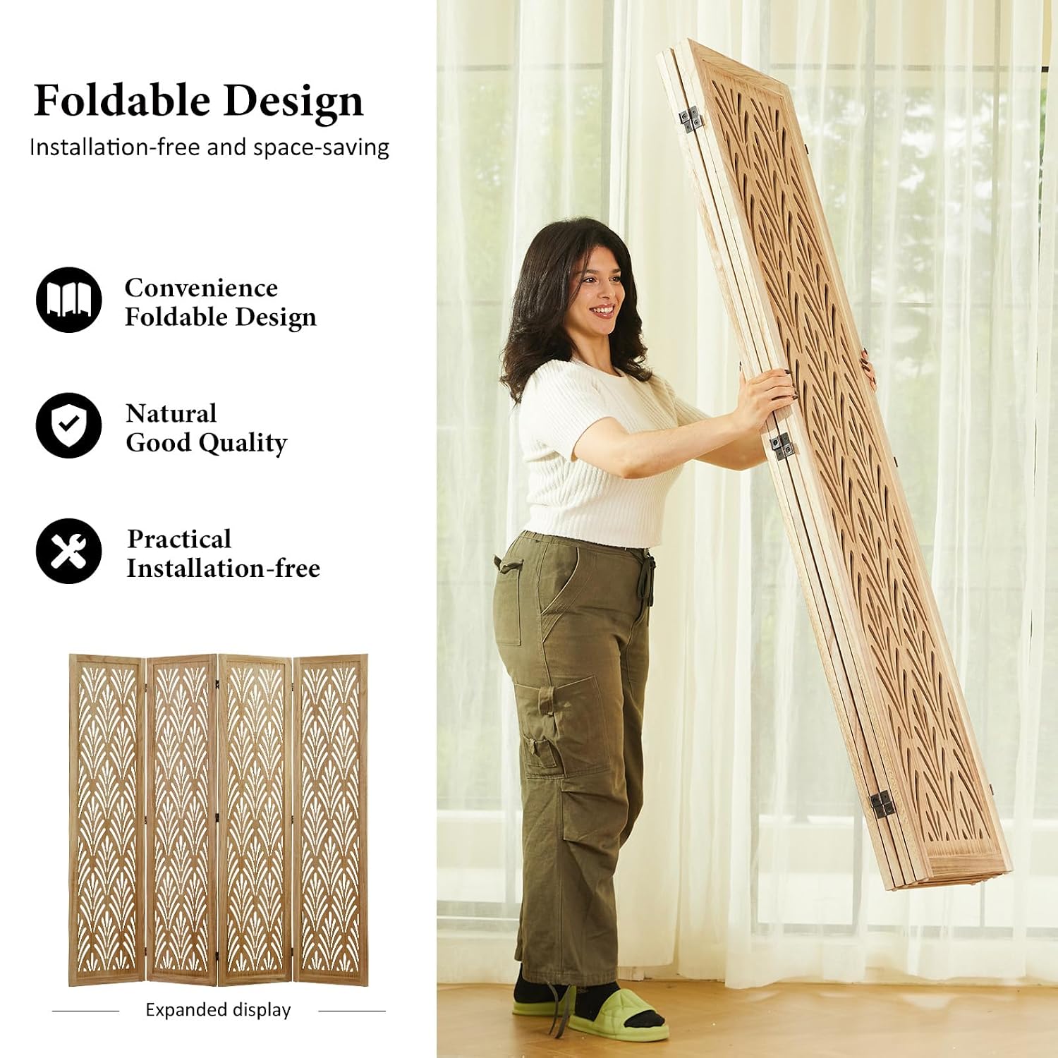 5.6Ft Folding Wood Partition S - Partition Screen Divider ulasan dan harga